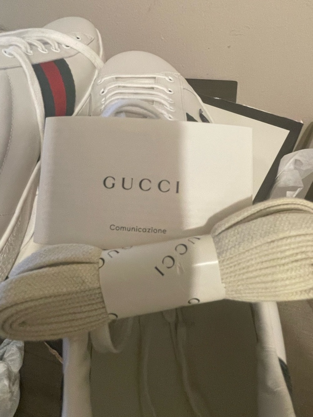 Gucci White Leather Sneakers with Red & Green Web and Embroidered Snake - Picture 6 of 8